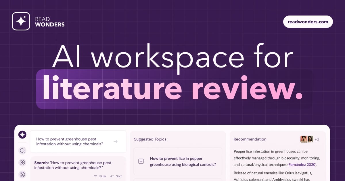Screenshot of Wonders AI, One workspace for searching, organizing, and citing academic literature